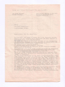 Brief von Alfred F. Rabes an Albert Schweitzer