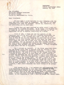 Brief  v. Dr. Albert Schweitzer an den Präsidenten d. Unitarian Service Committee.