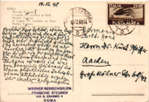 Postkarte v. Werner Bergengrün an Dr. Kurt Pfeiffer