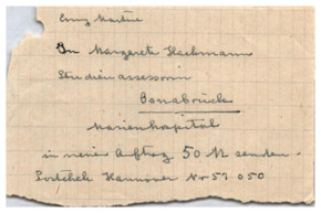 Kurze Nachricht v. Albert Schweitzer an Emmy Martin