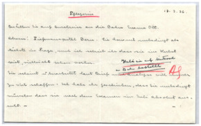 Brief von Emmy Martin an Albert Schweitzer; mit kurzer Antwort Schweitzers