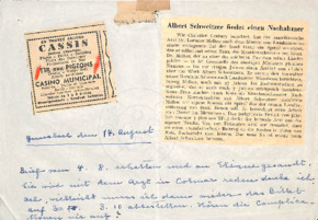Brief von Emmy Martin an Albert Schweitzer