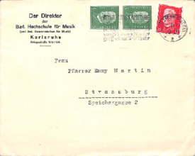 Kuvert eines Briefes der Badischen Hochschule f. Musik an E. Martin