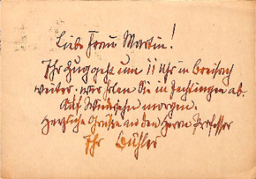 Postkarte v. Prof. H. A. Bühler an E. Martin