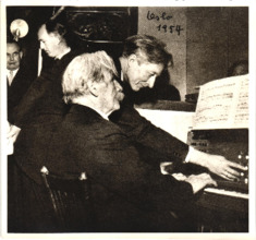 Beschriftetes Foto - Albert Schweitzer und weitere Personen, Oslo 1954
