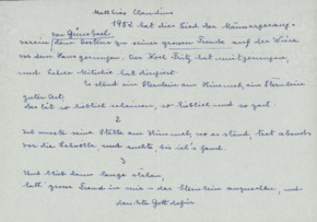 Niederschrift eines Liedes von Matthias Claudius