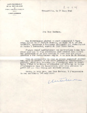 Brief des Haut-Commissaire de la République Afrique Équatoriale Français an Albert Schweitzer