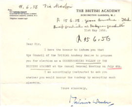 Brief von Sir M. Wheeler an A. Schweitzer