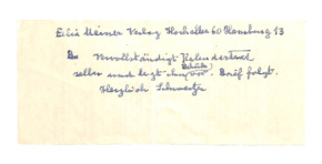 Kurze Mitteilung von Albert Schweitzer an den Felix Meiner Verlag