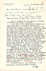 Brief von J. Wolff an Albert Schweitzer