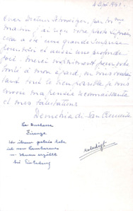 Brief von Demetria di San Clemente an A. Schweitzer