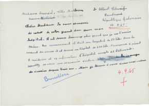 Briefentwurf von Albert Schweitzer für Madame Queriel