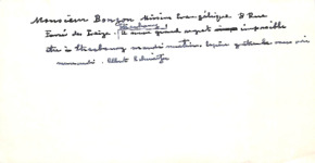 Telegrammtext von Albert Schweitzer an Moniseur Bonzon