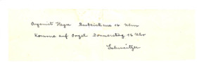 Telegrammtext von Albert Schweitzer an Organist Heyn