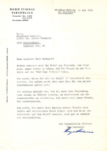 Brief von Hugo Hermann Stinnes (Jr.) an Siegfried Neukirch