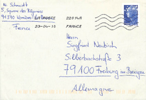 Postkarte von Nadja Schmidt an Siegfried Neukirch