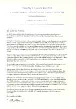 Brief von Timothy A Francus an Siegfried Neukirch