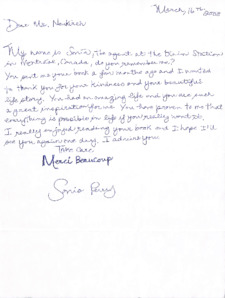 Brief von Sonia Perry an Siegfried Neukirch
