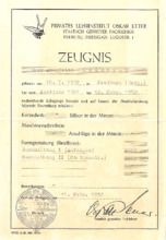 Zeugnis Privates Lehrinstitut Oskar Etter Freiburg für Siegfried Neukirch
