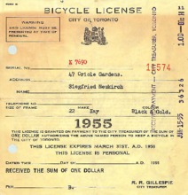 Fahrraderlaubnis Toronto für Siegfried Neukirch