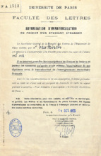 Immatrikulation der Fakultät der Literatur der Universität Paris für Siegfried Neukirch