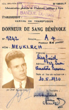 Blutspendeausweis Paris für Siegfried Neukirch