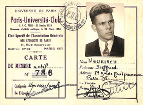 Mitgliedsauweis SportClub Universität Paris für Siegfried Neukirch