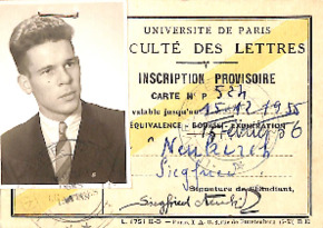 Vorläufige Studienerlaubnis Universität Paris für Siegfried Neukirch