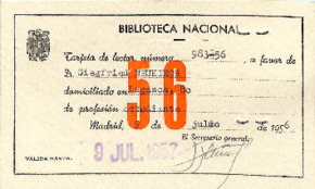 Bibliotheksausweis Biblioteca Nacional Madrid für Siegfried Neukirch