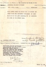 Antrag auf Zulassung zum vierten Studienjahr von Siegfried Neukirch an die Universität Toronto