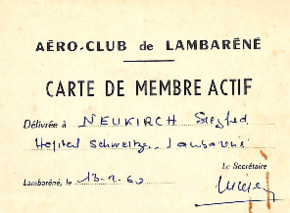Mitgliedsausweis Aero-Club de Lambaréné für Siegfried Neukirch