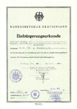 Einbürgerungsurkunde BRD für Siegfried Neukirch