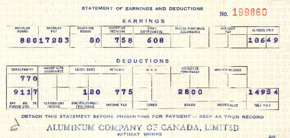 Lohnzettel Aluminium Company of Canada für Siegfried Neukirch