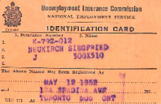 Identification-Card zur Arbeitslosenversicherung in Toronto, Kanada für Siegfried Neukirch