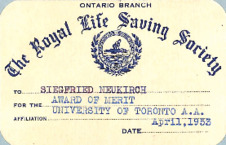 Zertifikat für einen Award of Merit von The Royal Life Saving Society für Siegfried Neukirch