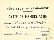 Mitgliedsausweis Aero-Club de Lambaréné für Siegfried Neukirch