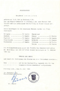 Bestätigung der Hochschulreife für Siegfried Neukirch