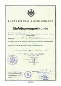 Einbürgerungsurkunde  BRD für Siegfried Neukirch