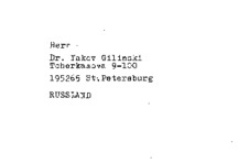 Adresse von Dr. Yakov Gilinski in St. Petersburg