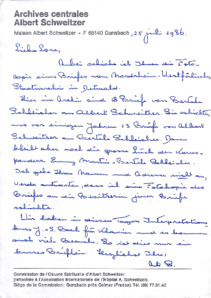 Brief v. Ali Silver an eine Lore (vermutlich Mitarbeiterin eines anderen Archives)