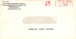 Briefumschlag vom New York State Education Department