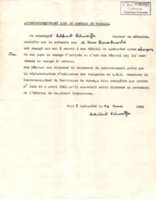 Brief von Albert Schweitzer an Jean Pierre Oswald