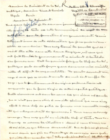 Brief von Albert Schweitzer an Vincent Auriol