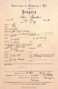 Schulzeugnis von Albert Schweitzer