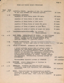 Bestellliste für Medikamente und Klinikbedarf für das Hospital von Dr. Albert Schweitzer