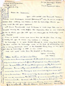 Persönlicher Brief von Ali Silver und Albert Schweitzer an Dr. Zukerman