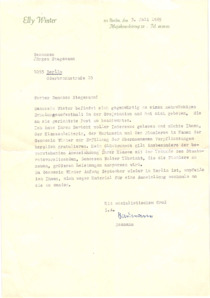 Brief von Elly Winter Pieck an Jürgen Stegemann