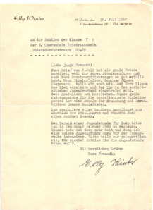 Brief von Elly Winter-Pieck an die Schüler der Klasse 7b der 5. Oberschule Friedrichshain