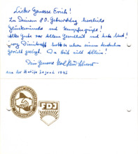 Glückwunschkarte, Absender unleselich, an Erich Honecker