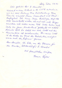 Brief von Thomas Rößler an Erich Honecker